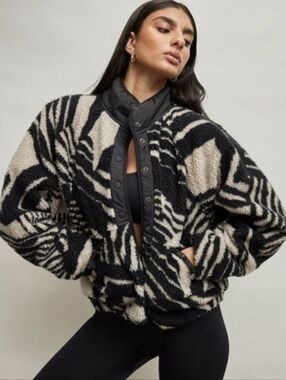 Free People Movement Hit The Slopes Rocky Ridge Sherpa Jacket Geo Line Combo Sm